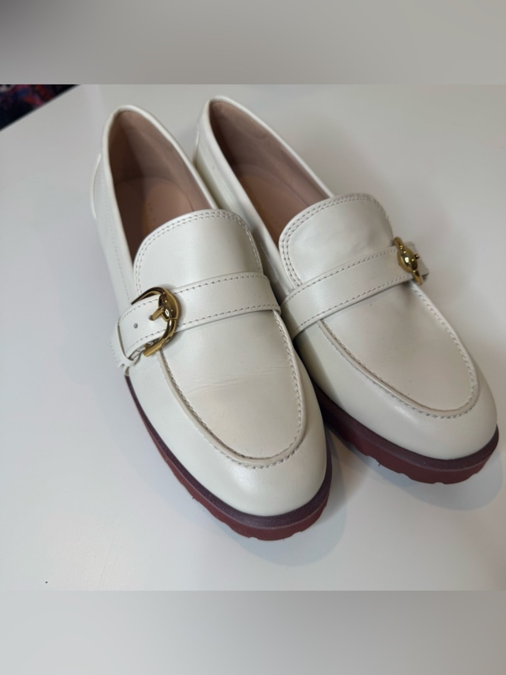 Cole Haan White Leather Loafers Gold Horsebit Size 8